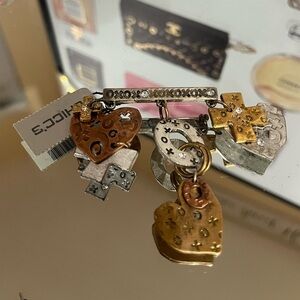 Chico's Mixed Metal Heart and Cross Charm Brooch